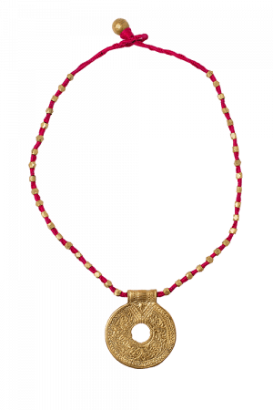 Dhokra Necklace With Round Golden Pendant - Gold (300x450), Png Download