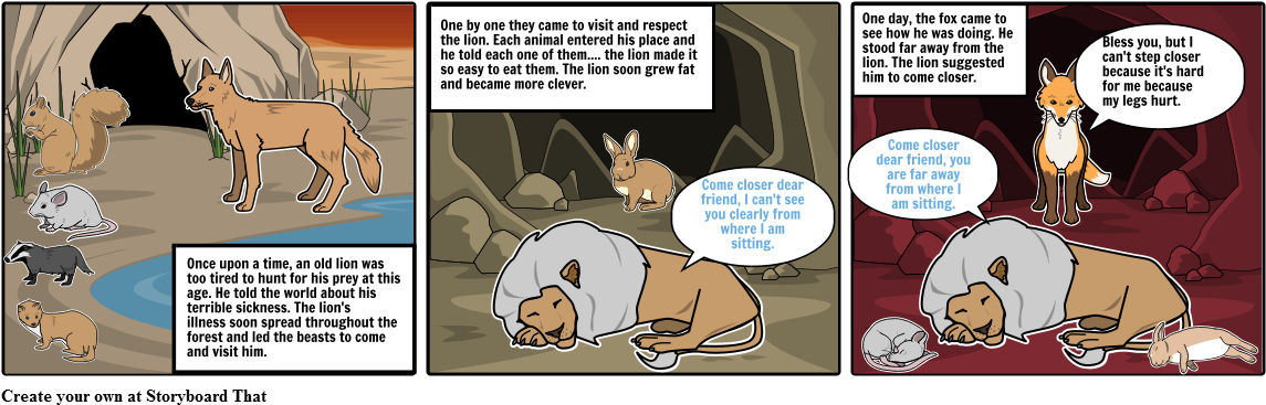 The Sick Lion - Fox And The Sick Lion Story (1164x385), Png Download
