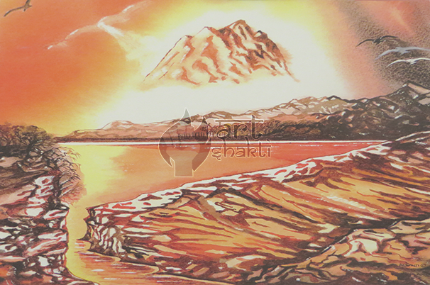 Seascape Red Rock Peak - Painting (606x402), Png Download