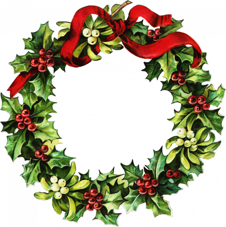 Christmas Garland Clipart Christmas Wreath Clip Art - Vintage Christmas Wreath Clipart (768x773), Png Download