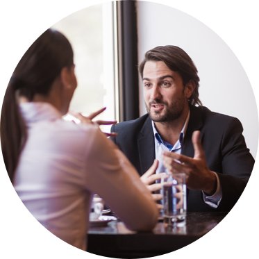 Two Business People Talking - Businessperson (373x373), Png Download