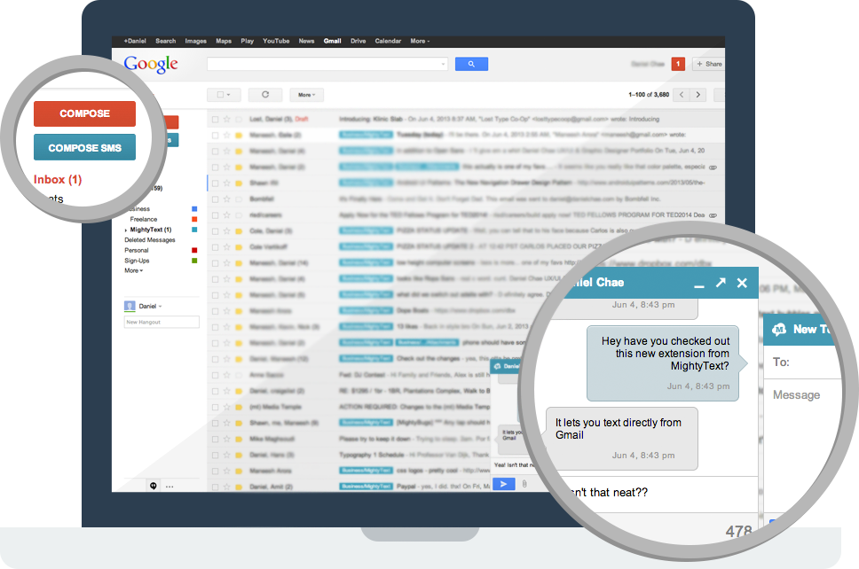 Mightytext Gmail (968x642), Png Download