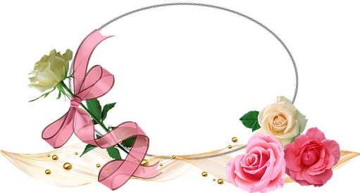 Framework, Frame, Flowers, Roses, Wave, Ribbon, Oval - Pink Rose Heart Birthday Or Valentine Edible Cake Topper (510x340), Png Download