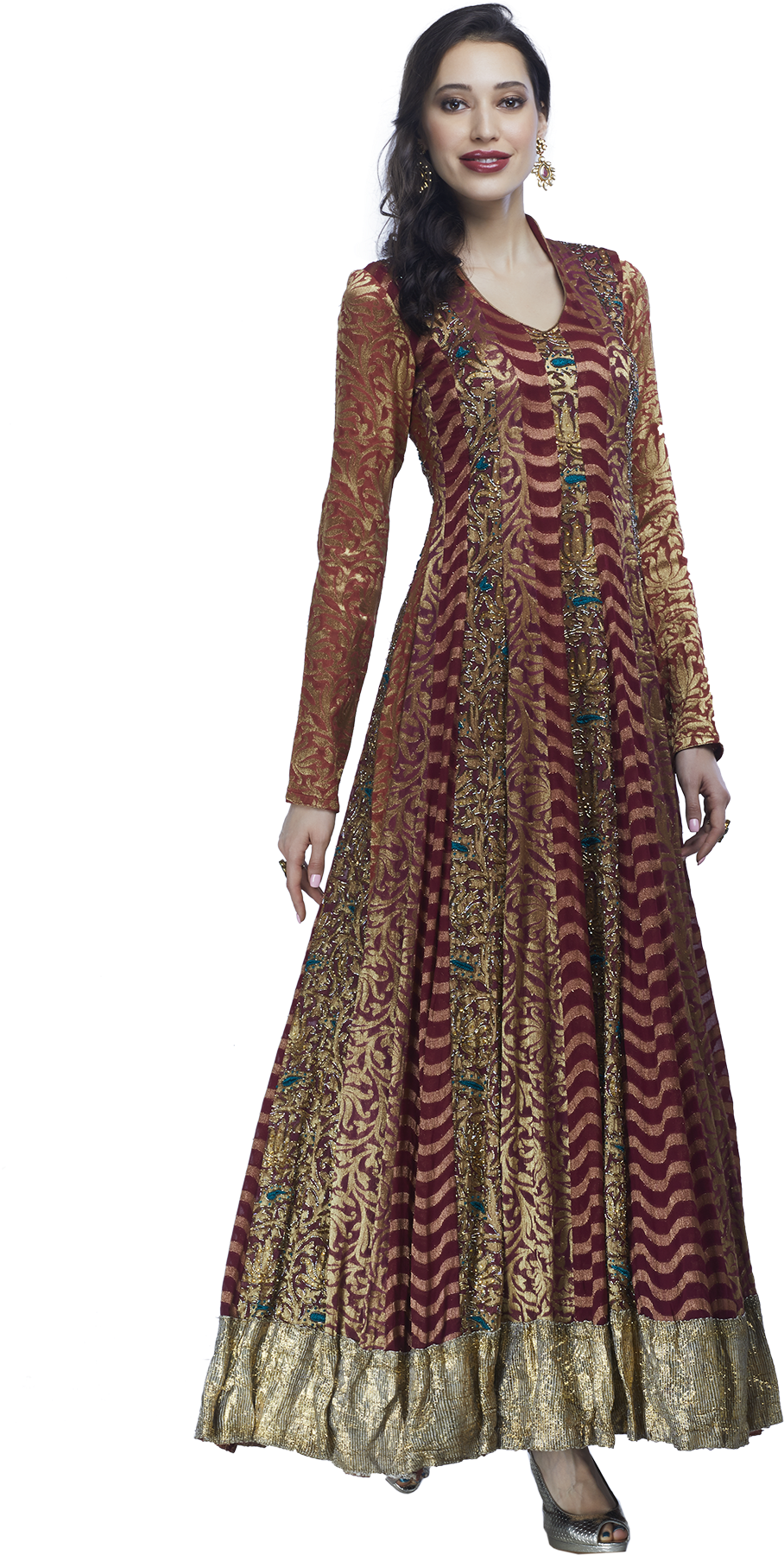 Maroon And Gold Anarkali Gown - Maroon (1200x1800), Png Download