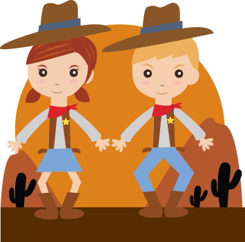 Cowboy Lingo - Cowboy And Cowgirl Cartoon (355x350), Png Download