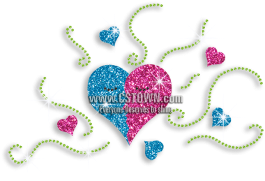 Lovely Heart Couple Iron-on Glitter Rhinestone Transfer - Illustration (450x450), Png Download