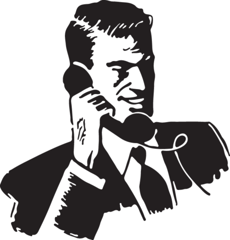 Office Man On Phone - Office Man On Phone Black And White Clipart (460x480), Png Download