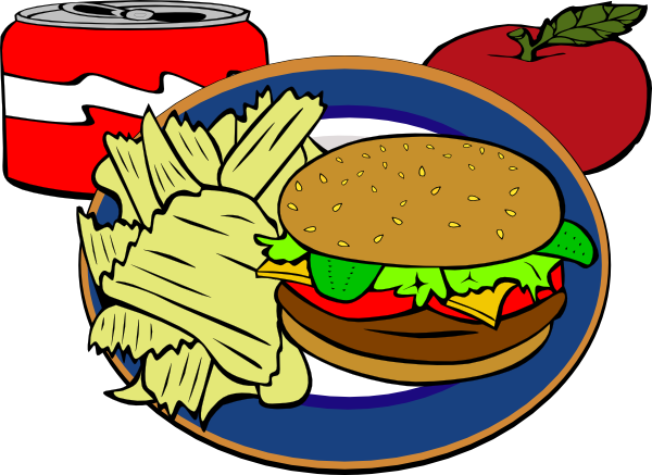Fast Food - Hamburger And Chips Clipart (600x437), Png Download
