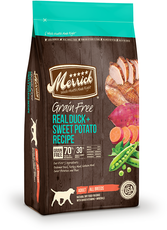 Merrick Grain Free Recipes- Real Duck And Sweet Potato - Merrick Turkey Sweet Potato (650x748), Png Download