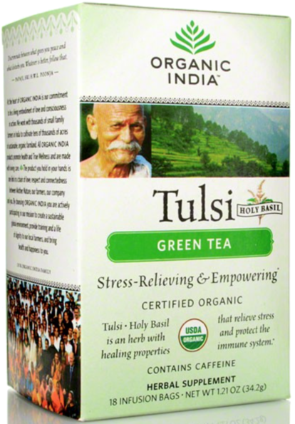Organic India Tulsi Holy Basil Green Tea, Infusion - Organic India Tulsi Green Tea, 18-count Teabags (pack (600x600), Png Download
