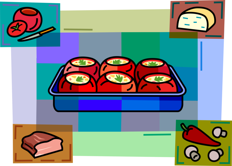 Vector Illustration Of Stuffed Tomato Made With Ingredients (973x700), Png Download