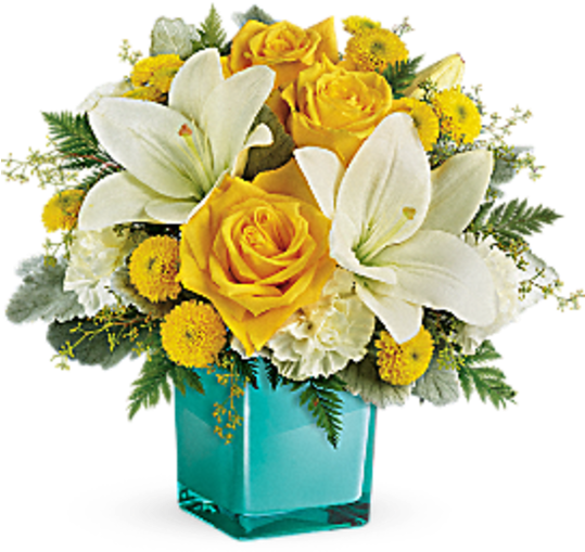 Teleflora's Golden Laughter Bouquet Tev46-1a - Golden Birthday Flowers (368x460), Png Download