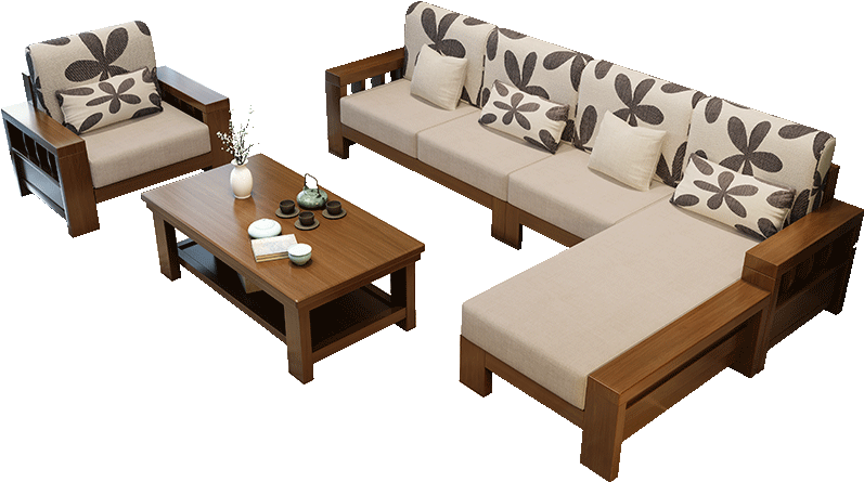 New Chinese Style Solid Wood Sofa Small Apartment Living - Couch (800x800), Png Download