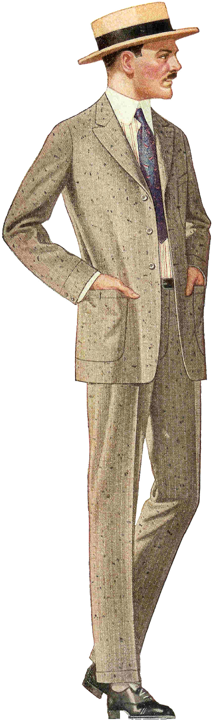 This Is A Men's Fashion Illustration From A 1917 Clothes - Male Edwardian Era Fashion (520x1600), Png Download