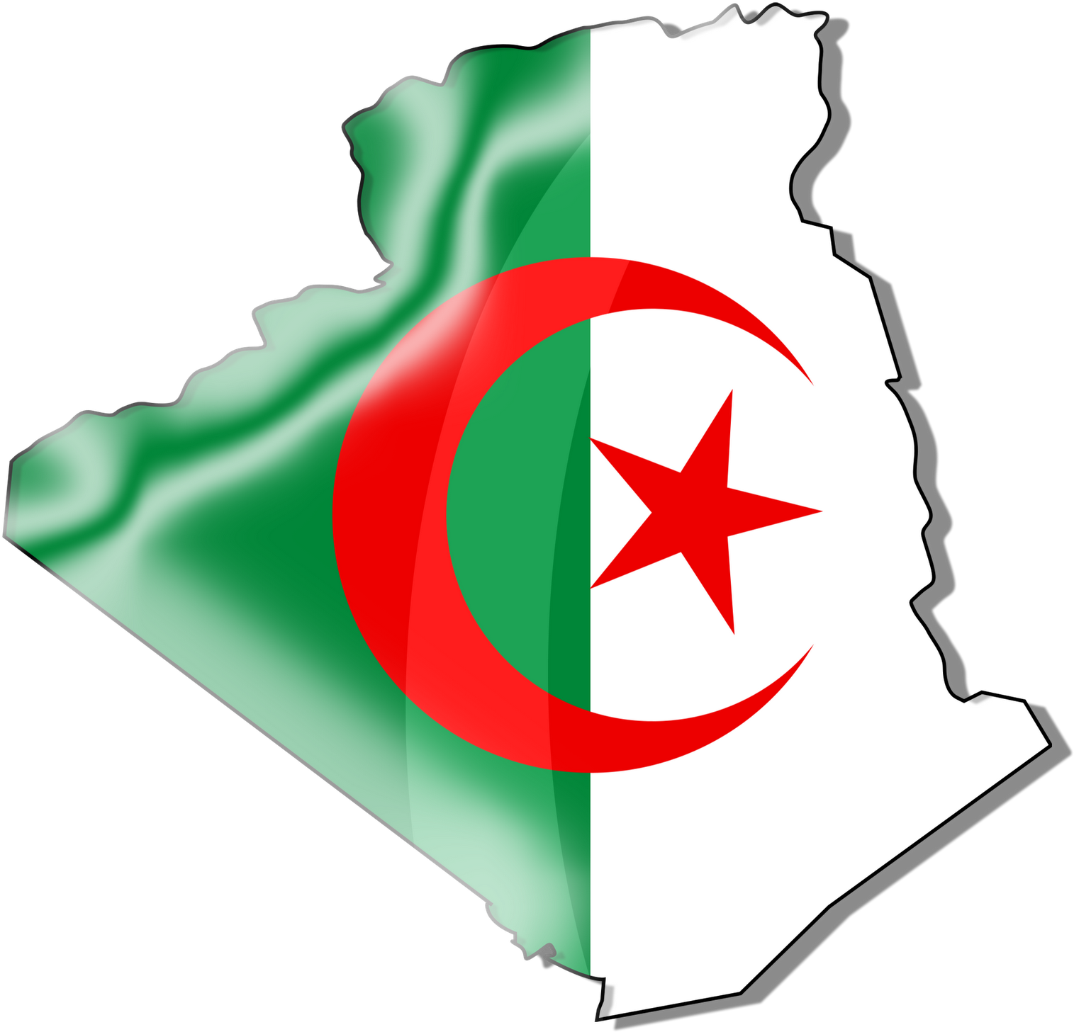 Glossy Graphic Flag Of Algeria - Algeria Map With Flag (1600x1555), Png Download