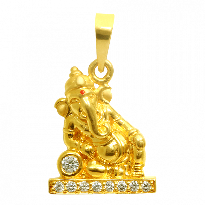 Divine Ganesha Gold Pendant With Studded - Gold (700x700), Png Download
