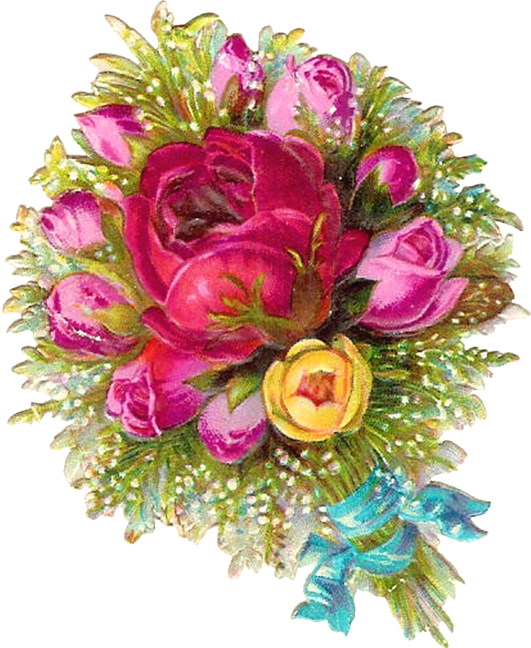 Digital Scrapbooking Flower Bouquet With Pink And Yellow - Birthday (1265x1500), Png Download