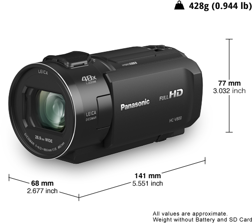 Hd Camcorder Hc-v800gn - Panasonic Hc Wx970m (561x455), Png Download
