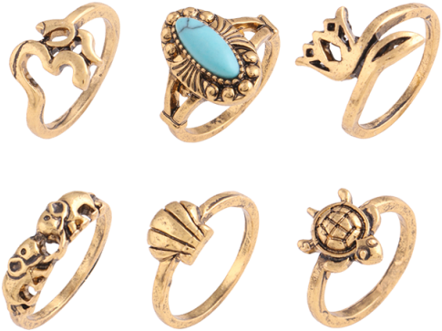 Shops Faux Turquoise Tortoise Elephant Alloy Ring Set - Tortoise Silver Ring (558x744), Png Download