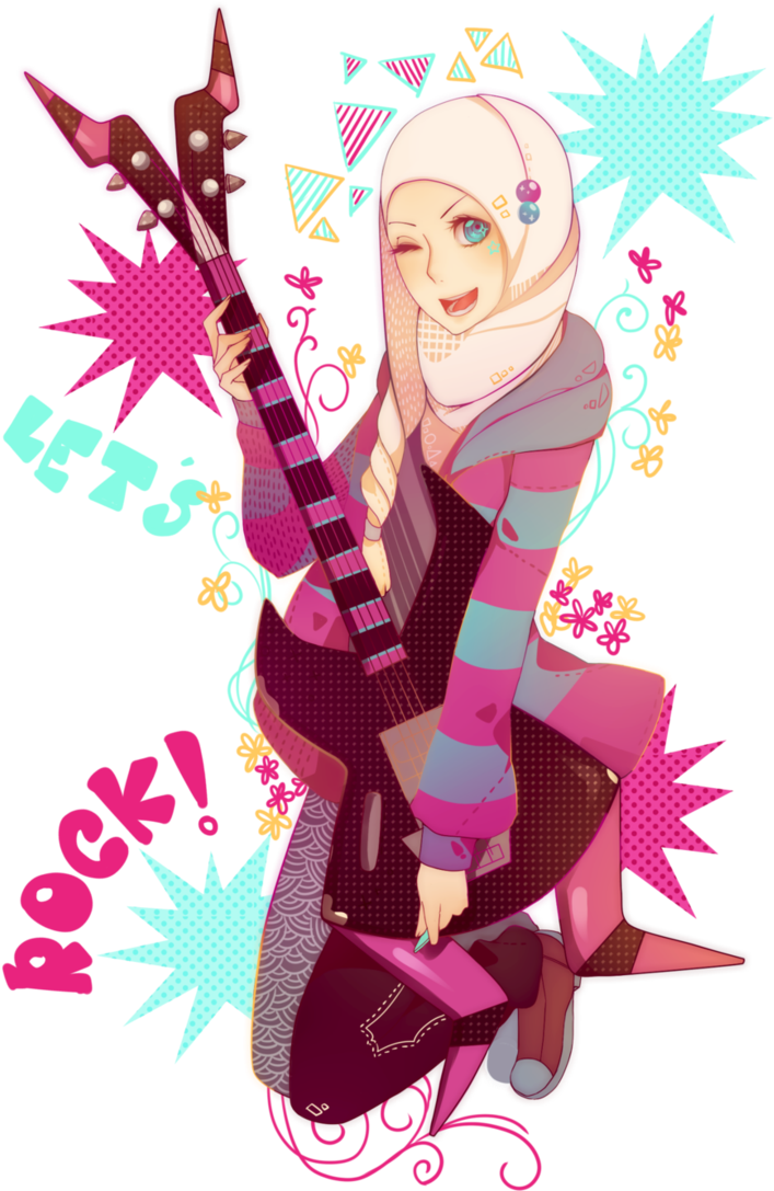 Lets Rock Anime Hijabi Muslimah Anime, Islamic Cartoon, - Anime Hijab Dan Cute (733x1090), Png Download