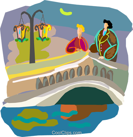 Romantic Couple On Bridge At Night Royalty Free Vector - Clip Art (467x480), Png Download