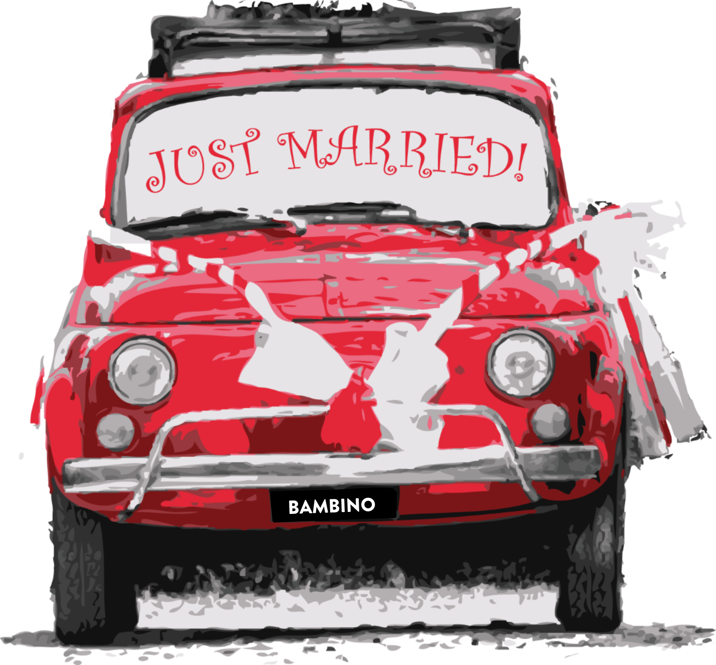 Mondo Nougat Wedding Car - Just Married Sign Red Car (1427x1325), Png Download