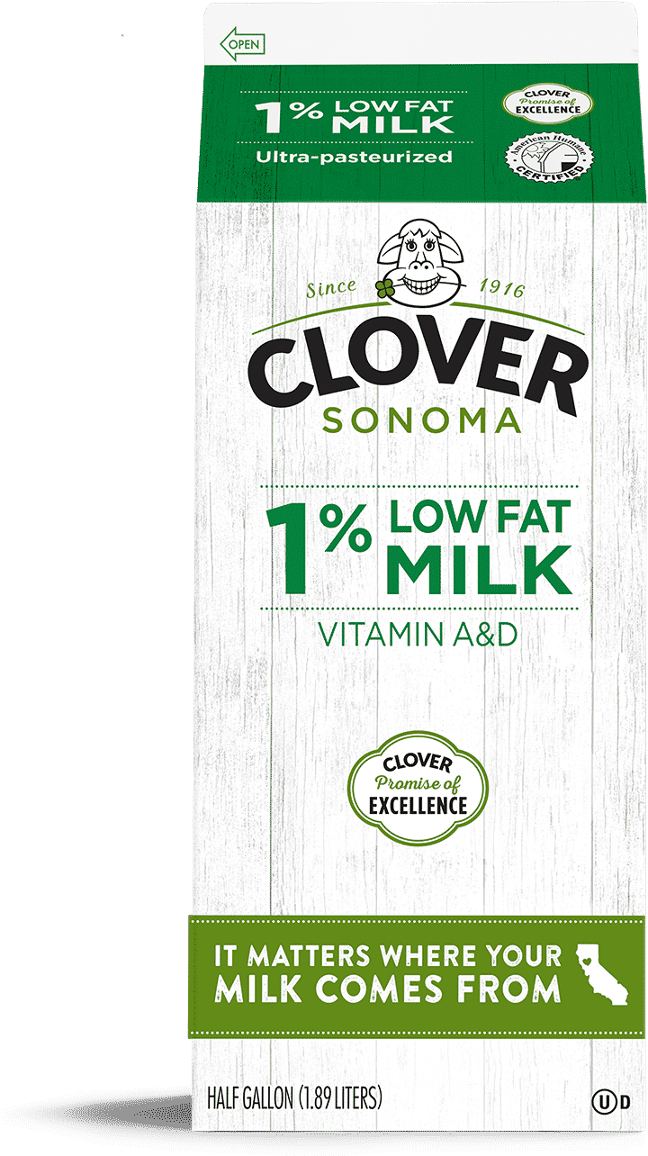 1% Low Fat Milk - Clover Organic Half & Half - 1 Qt Carton (1068x1602), Png Download
