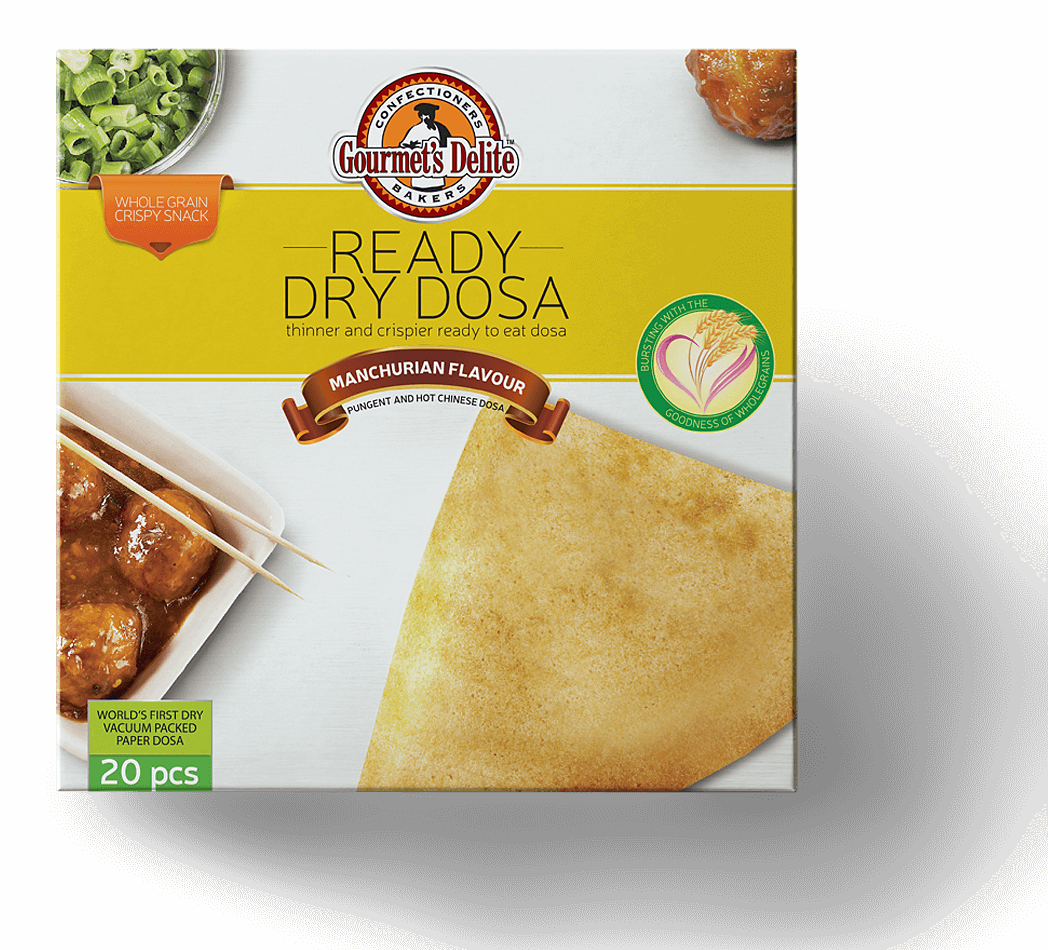 Snack Packaging Design, Branding, Box Design , Mumbai, - Gourmet's Delite Ready To Eat Dry Dosa, Manchurian, (1048x950), Png Download
