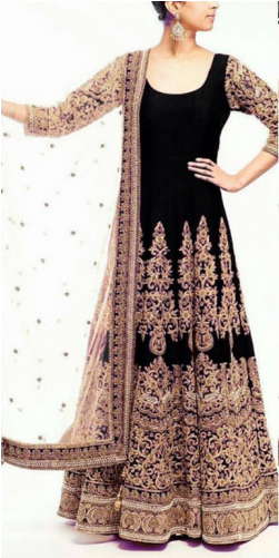 Designer Heavy Embroidered Black Wedding Suit - Designer Dresses With Net Dupatta (500x500), Png Download