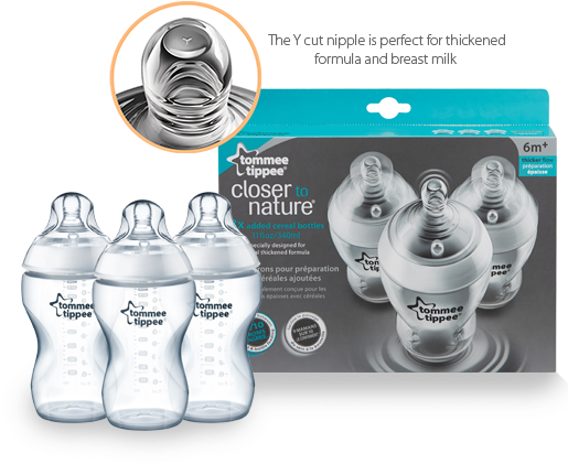 Feeding Bottle - Tommee Tippee Cereal Thick Feed Bottle 3 Count With (530x500), Png Download