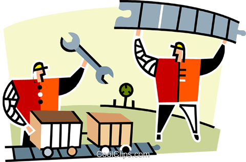 Two Men Working On The Railroad Royalty Free Vector - Working On The Railroad Clipart (480x316), Png Download