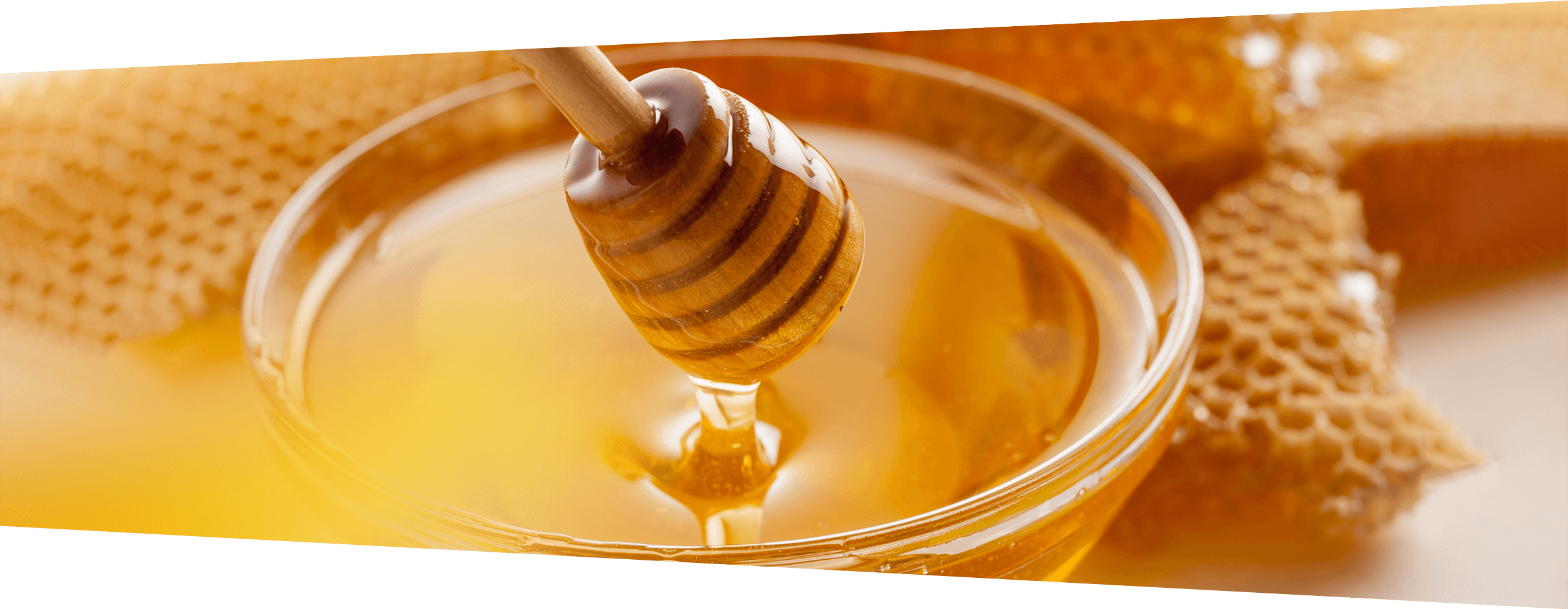 Image Of Honey Bowl With A Honey Comb - Miel Et L Abeille (2516x978), Png Download