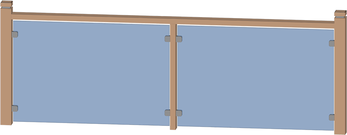 Wood Posts With Glass Clips - Glass Clamp To Wood Post (1215x500), Png Download