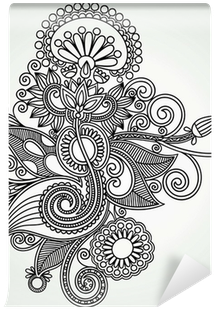 Hand Draw Line Art Flower Design - Popeven Purple Floral Portable Insulated Thermal Cooler (400x400), Png Download