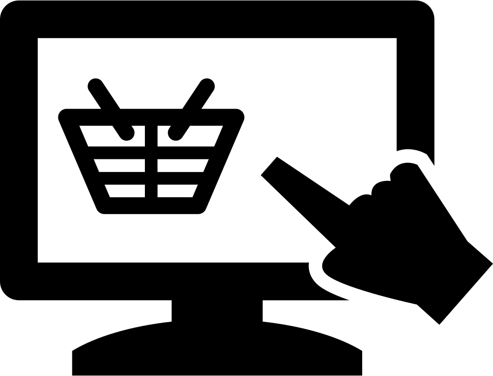 Hand Pointing On A Monitor Screen With A Shopping Basket - Shopping (980x748), Png Download