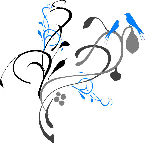 Birds On A Branch Grey/blue Svg Clip Arts 600 X 593 (600x593), Png Download