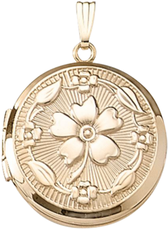 14k Gold Floral Embossed Round Locket With Chain Ma-km550 (400x400), Png Download