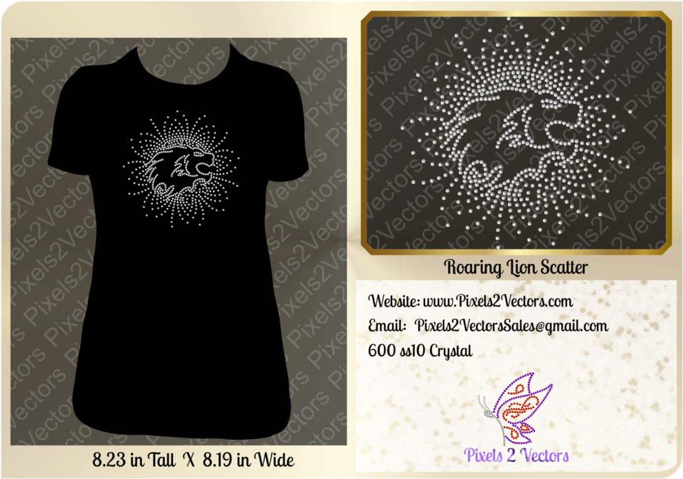 Roaring Lion Scatter Rhinestone Design Digital Download - Design (1024x728), Png Download