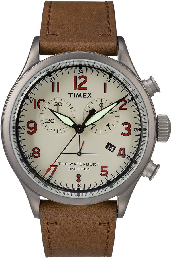 Chronograph Numbered Dial 42mm Leather Watch In Brown - Timex Waterbury Chronograph Brown One Size (750x900), Png Download