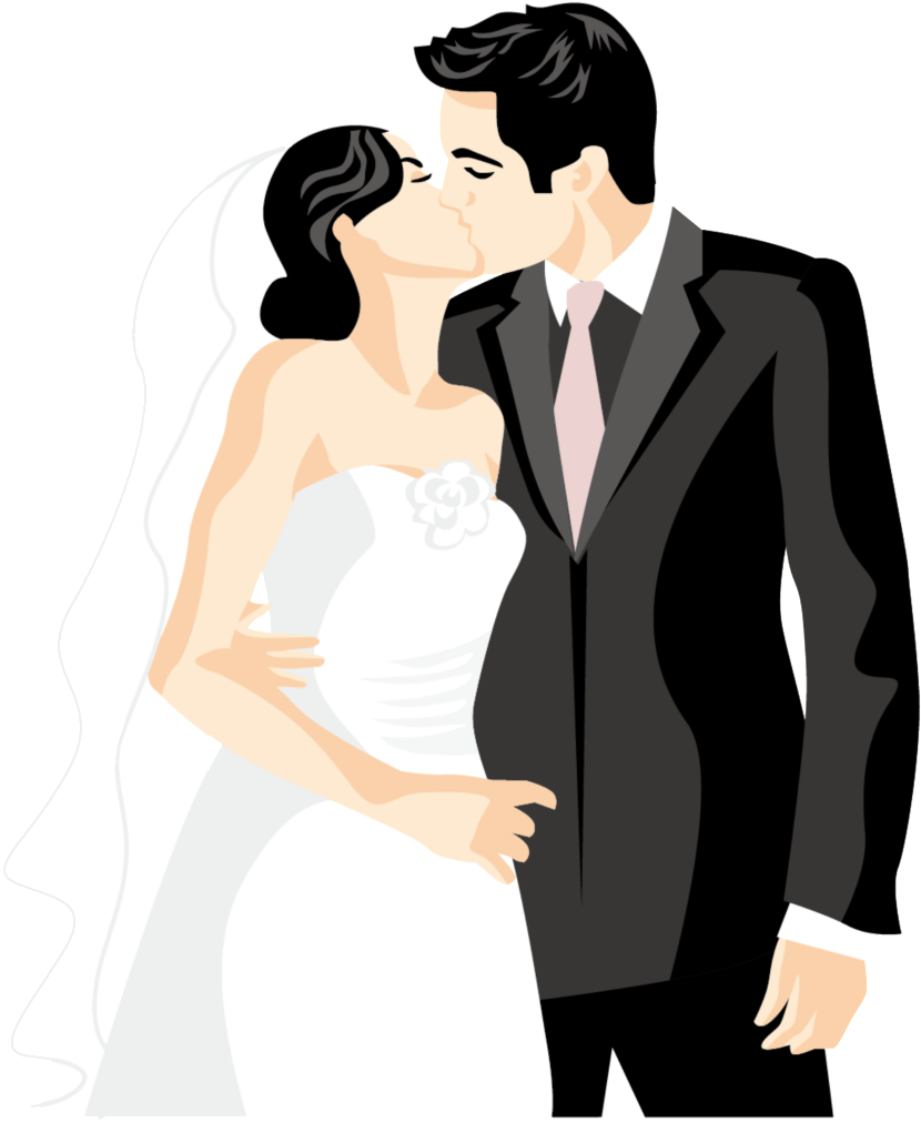 Cartoon Silhouette Hand Drawn Wedding Png Free Picture - Wedding (1024x1024), Png Download