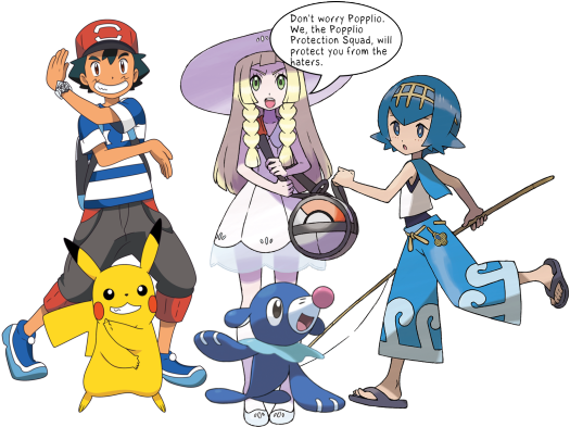 Popplio Protection Squad - Ash Sun And Moon Team (540x392), Png Download