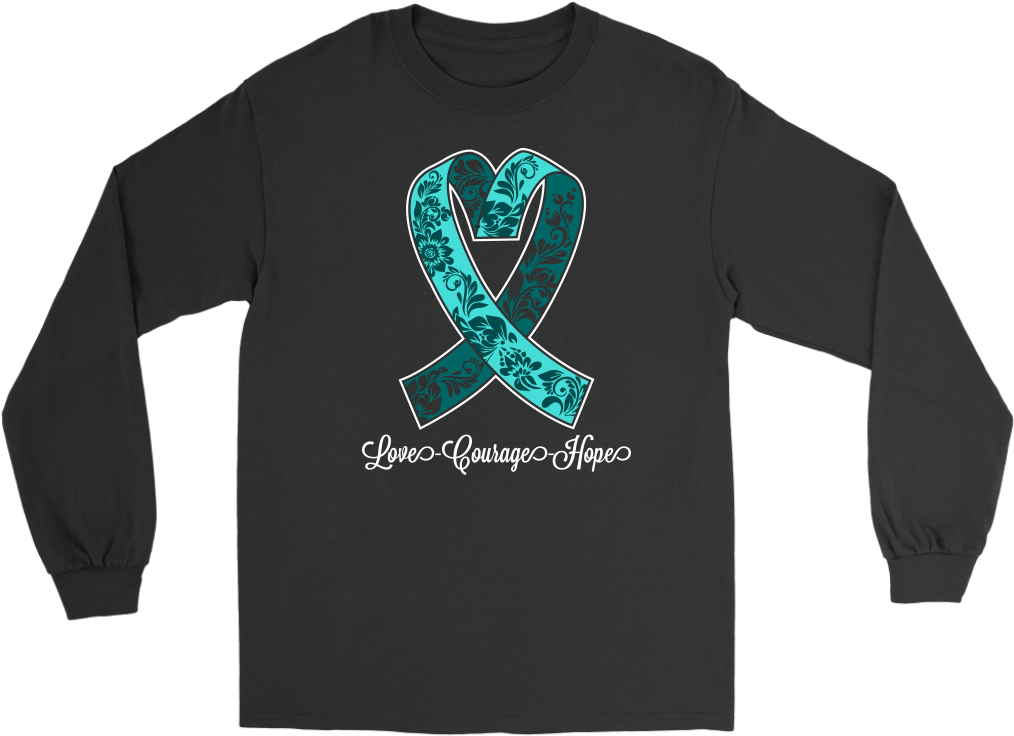 Loves Courage Hope Ovarian Cancer Awareness Teal Ribbon - T-shirt (1024x1024), Png Download