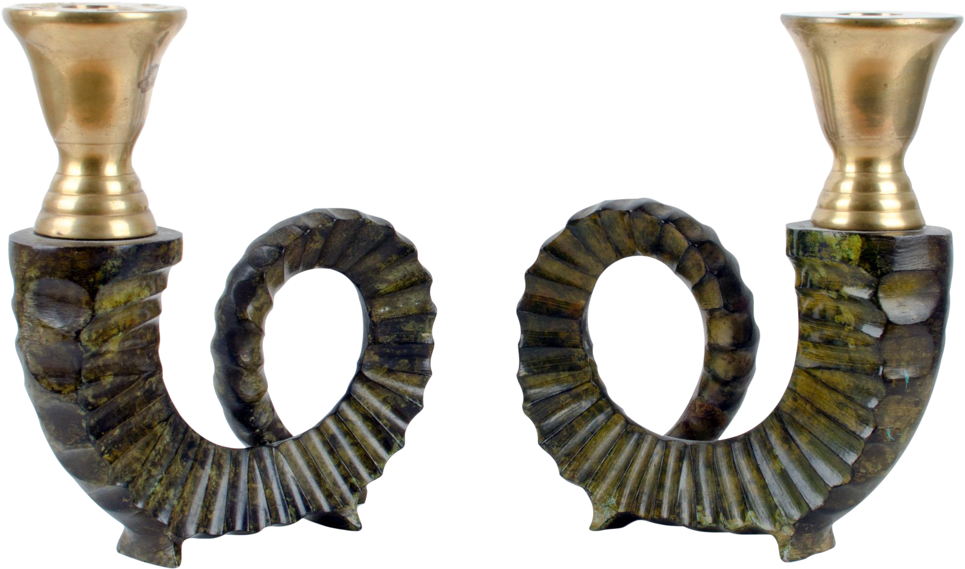 Chapman Brass Ram Horn Candle Holders - Brass (2000x2000), Png Download