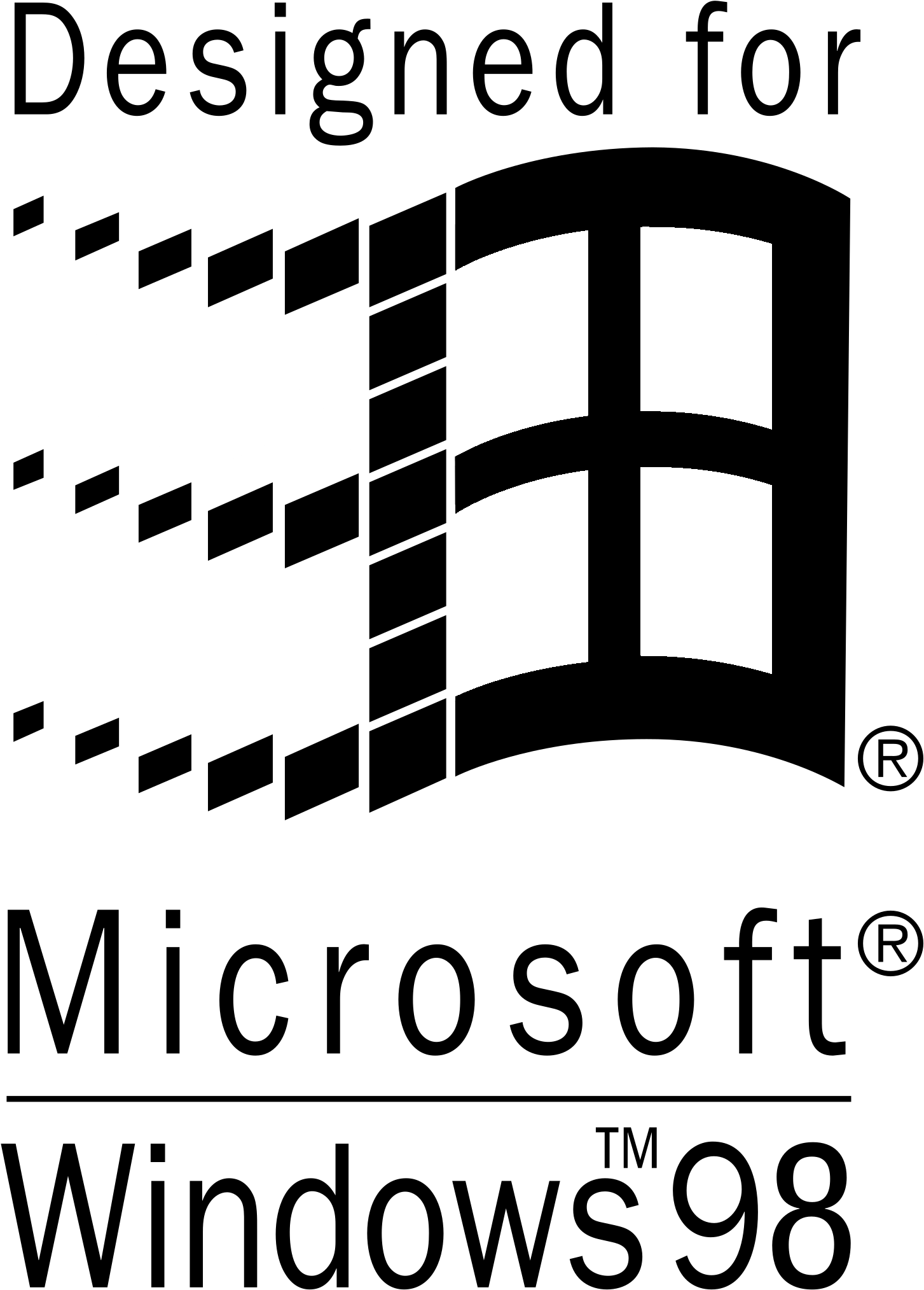 Designed For Microsoft Windows 98 Logo Black And White - Microsoft Windows 3.1 Logo (2400x2400), Png Download