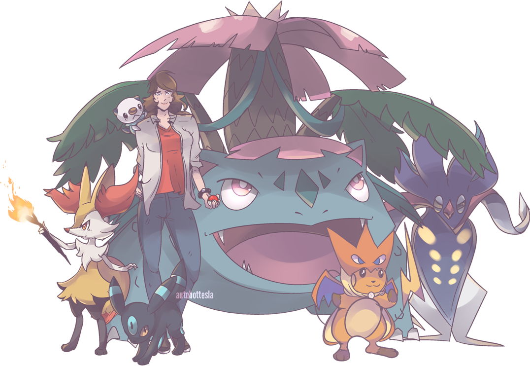 Mixed Type Champion Commission Blacky*, Tairenar, Mega - Venusaur And His Trainer (1076x742), Png Download