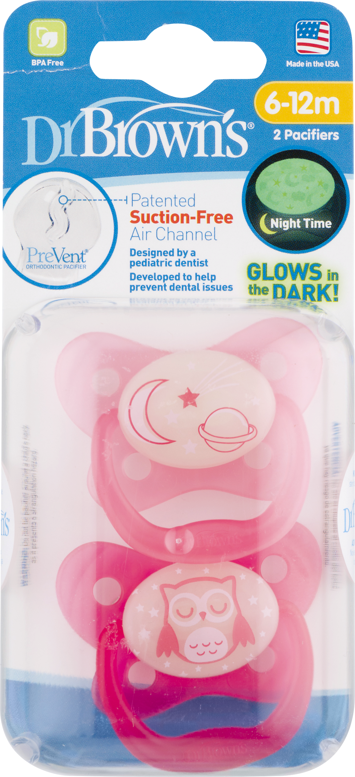 Dr Brown S Glows In The Dark Pacifiers M Pk Pack Browns - Prevent Pacifier Glow In The Dark (1144x2500), Png Download