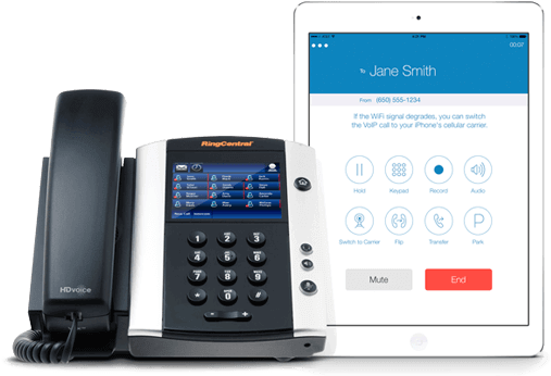 Phone With Ipad Showing Ringcentral App - Voip Phone (520x345), Png Download