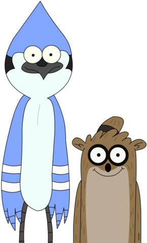 Regular Show Rigby And Mordecai Kiss Regular Show Mordecai - Cartoon Blue Bird And Raccoon (349x480), Png Download