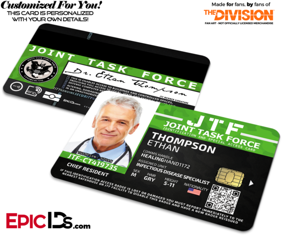 Joint Task Force 'the Division' Agent Id Card [photo - Jtf The Division (600x500), Png Download
