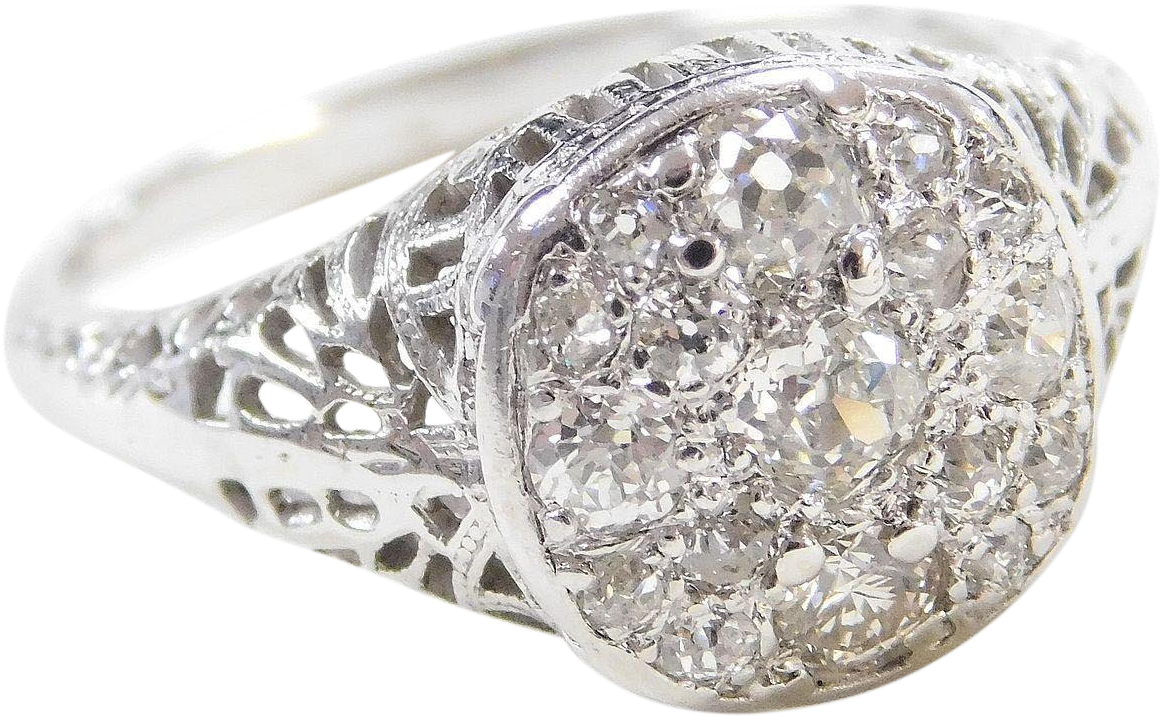 Art Deco 14k White Gold Filigree - Pre-engagement Ring (1161x1161), Png Download